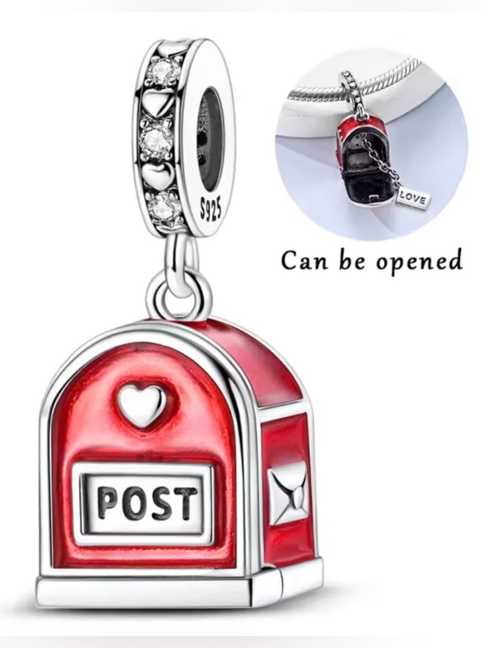 Silver & Red Openable Mailbox Dangle Charm